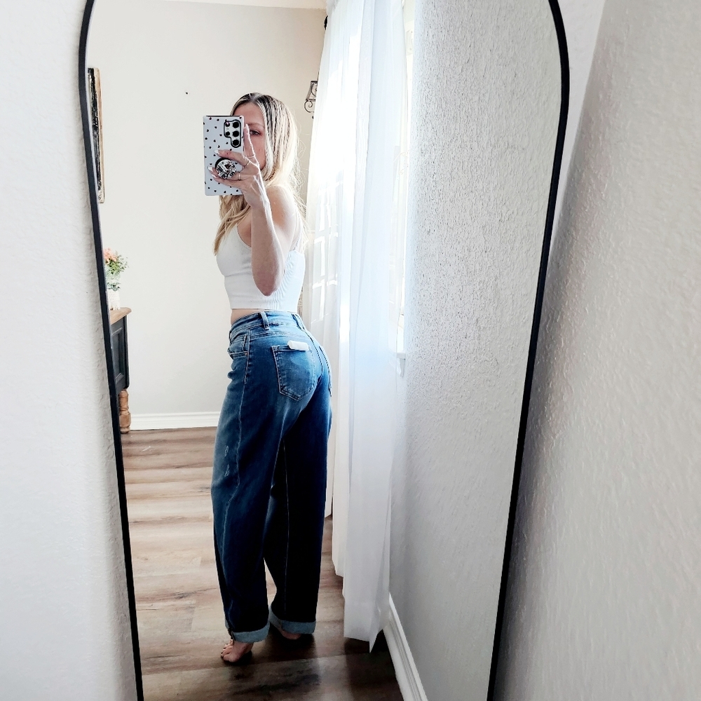 RISEN Mid Rise Dark Wash Barrel Jeans Double Roll Cuffed Full Length Various NEW - Picture 12 of 15